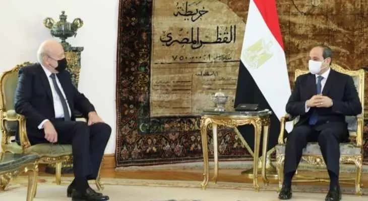 ميقاتي يبحث العلاقات اللبنانية المصرية مع السيسي بحضور مدبولي في قصر الاتحادية